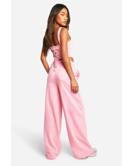 Boohoo Loopback Lace Up Corset And Straight Leg Jogger Set in Pink Lyst Canada
