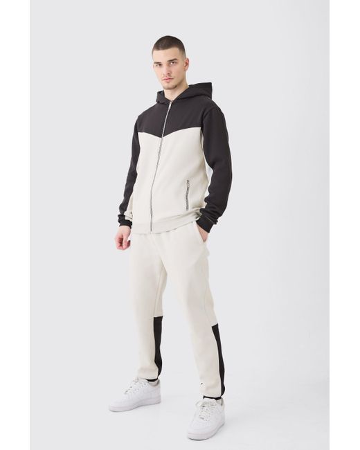 BoohooMAN Gray Tall Slim Fit Colour Block Tracksuit for men