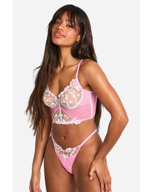 Boohoo Pink Strawberry Embroidered Detail Corset