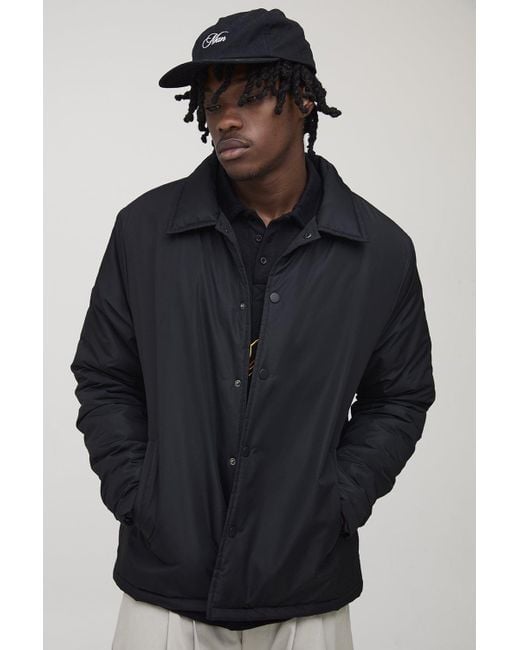 BoohooMAN Tall Regular Fit Padded Collared Coach Jacket in Blue für Herren