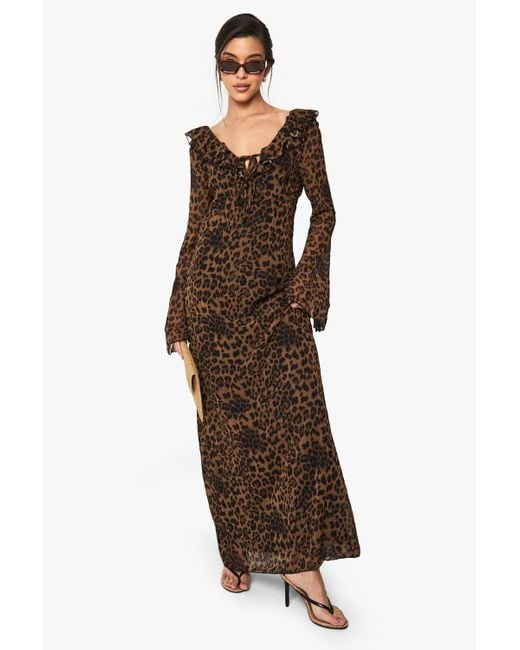 boohoo leopard print maxi dress boohoo Women's Plus Leopard Devore Low Back Column Maxi Dress | Size: 24