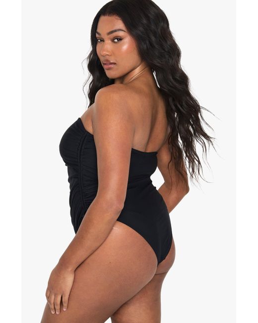 Bañador Plus Essentials Fruncido Con Control De Barriga Boohoo de color Black