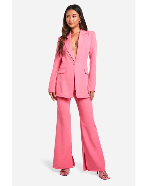 Boohoo Pink Split Ankle Fit & Flare Tailored Pants