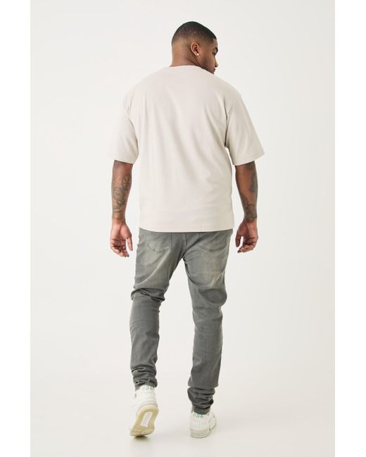 BoohooMAN Gray Plus Super Skinny Stretch Multi Rip Stacked Jeans for men