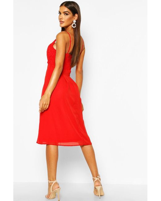 crochet lace top chiffon midi dress