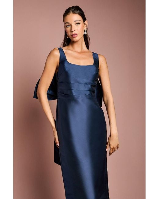 Coast Blue Twill Sleeveless Column Bridesmaid Dress With Statement Bow Back