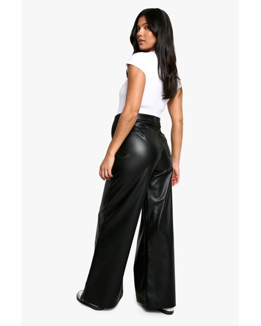 Pantalón Premamá De Pernera Ancha Y Cuero Sintético Sobre La Barriga Boohoo de color Black
