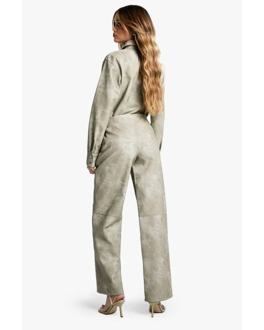 Boohoo Natural Washed Faux Leather Straight Leg Pants