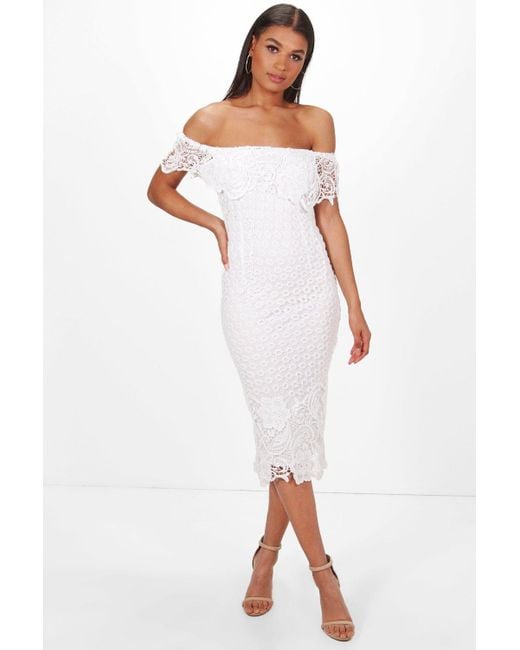 White Off Shoulder Midi Dress