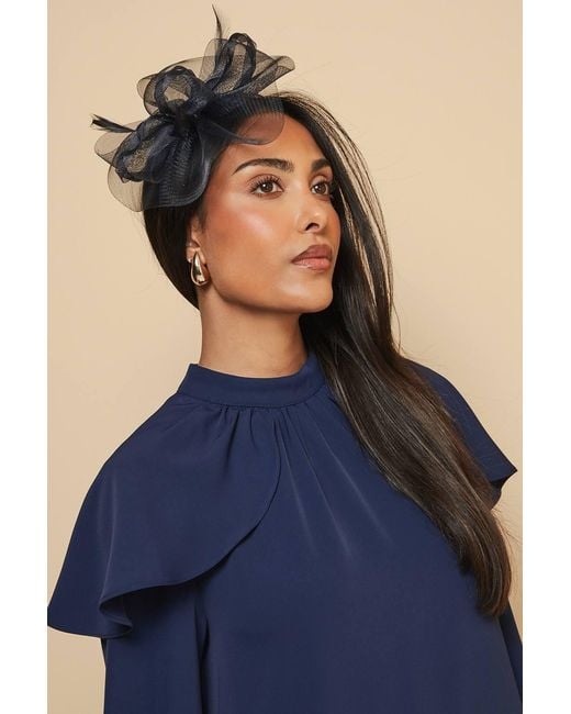 Wallis Blue Mesh Pleat Loop And Feather Headband