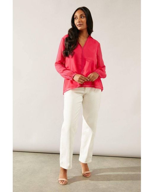Wallis Red Petite Ladder Trim Insert Overhead Blouse