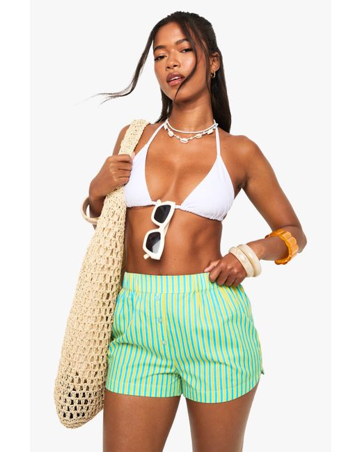 Bóxers Para La Playa De Popelina Con Rayas Boohoo de color Green