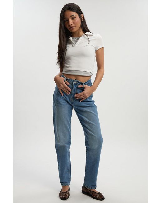 Boohoo Blue Basic High Waist Slim Leg Jean