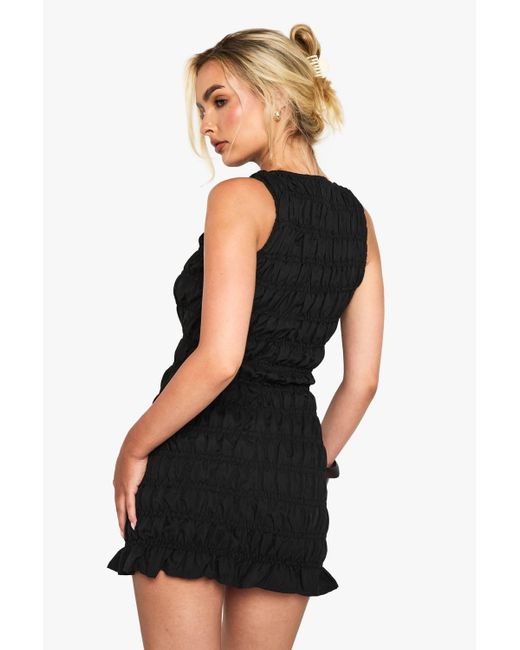 Boohoo Black Shired Racer Neck Mini Dress