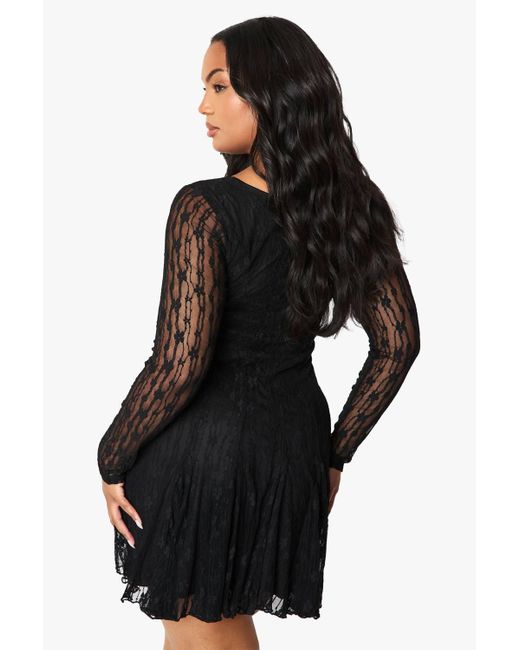Boohoo Plus Lace Godet Mini Skater Dress in Black | Lyst Boohoo Plus Lace Godet Mini Skater Dress in Black | Lyst