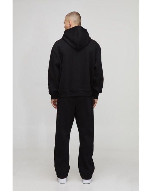 BoohooMAN Black Oversized Boxy Hooded Drop Crotch Tracksuit for men