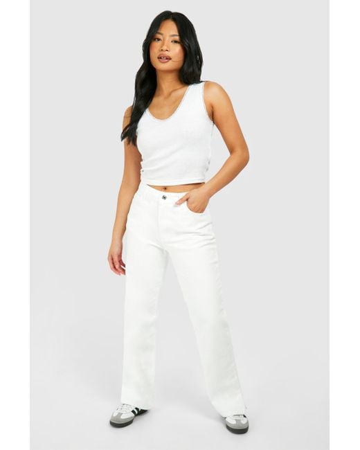 Petite High Waist Split Hem Jeans Boohoo de color White