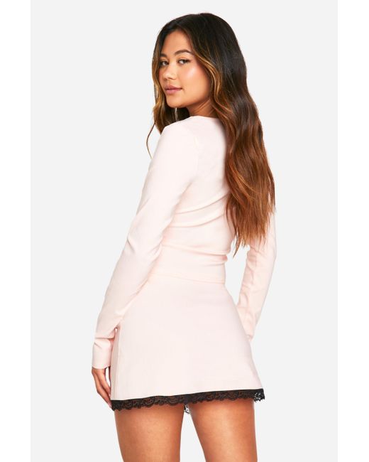 Boohoo White Lace Detail Square Neck Crop & Mini Skirt