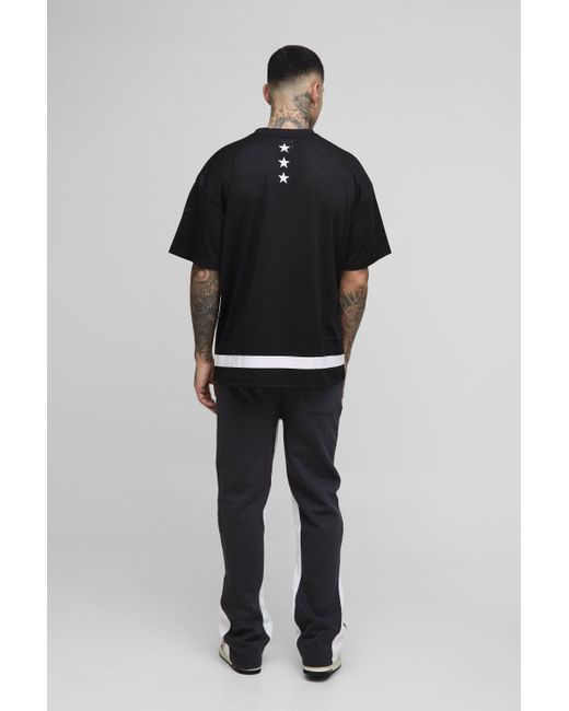 Boohoo Black Tall Star Varsity Mesh Oversized T-Shirt