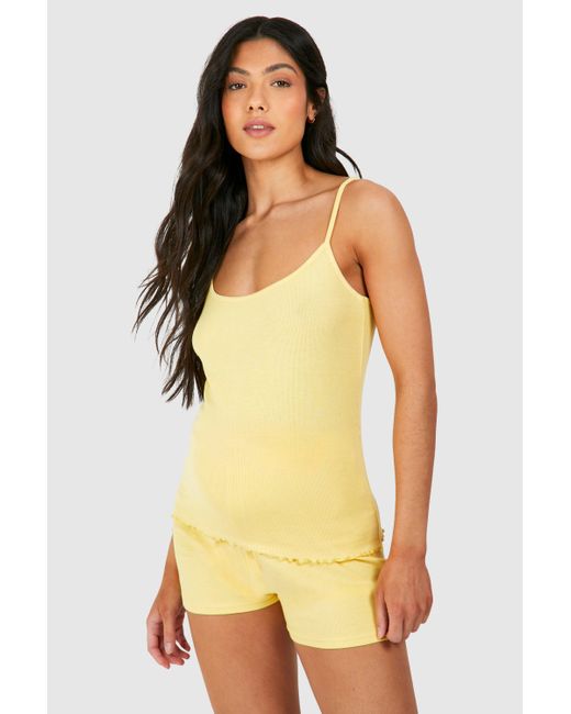 Boohoo Yellow Maternity Ribbed Strappy Cami Pyjama Short Set