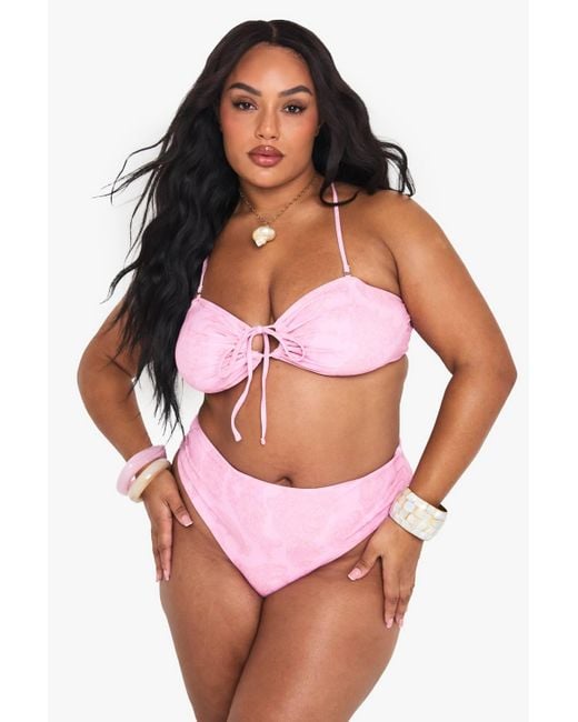 Boohoo Pink Plus Paisley Bikini Top & High Waist
