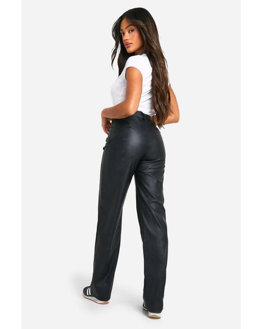 Boohoo Black Straight Leg Leather Look Trousers