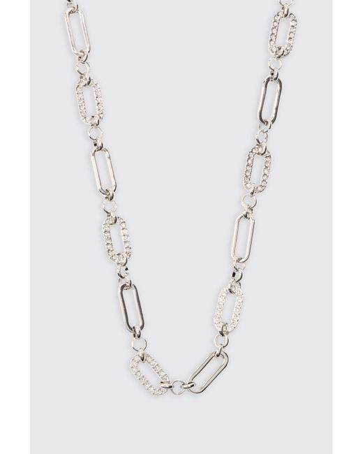 Boohoo Blue Chain Link Necklace In Silver
