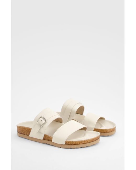 Wide Fit Double Strap Footbed Sliders Boohoo de color Natural