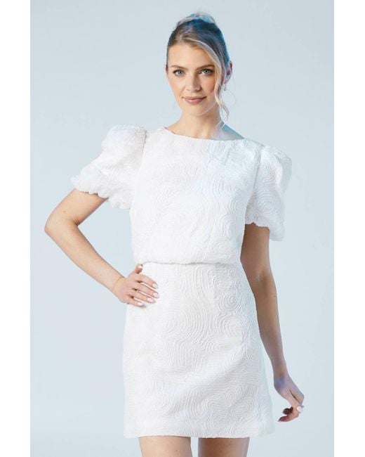 Oasis Women's White Textured Floral Bridal Mini Dress