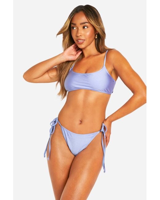 Boohoo Orange High-Shine Tie-Side Bikini Bottoms