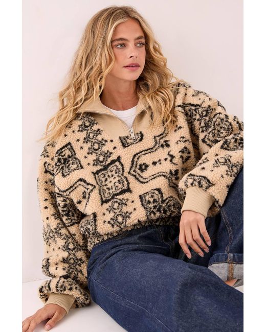 Nasty Gal Blue Argyle Half Zip Fleece