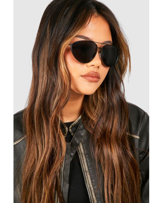Boohoo Black Tinted Angular Aviator Sunglasses