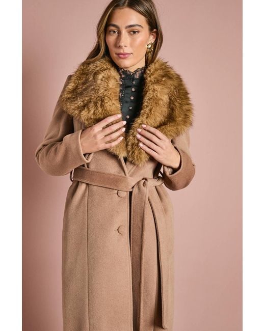 Coast Natural Fur Collar Occasion Belted Midi Coat