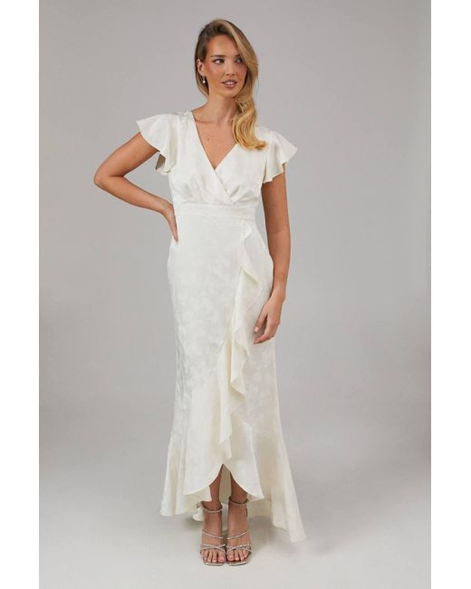 Oasis Natural Satin Jacquard Ruffle Hem Midaxi Bridesmaid Dress