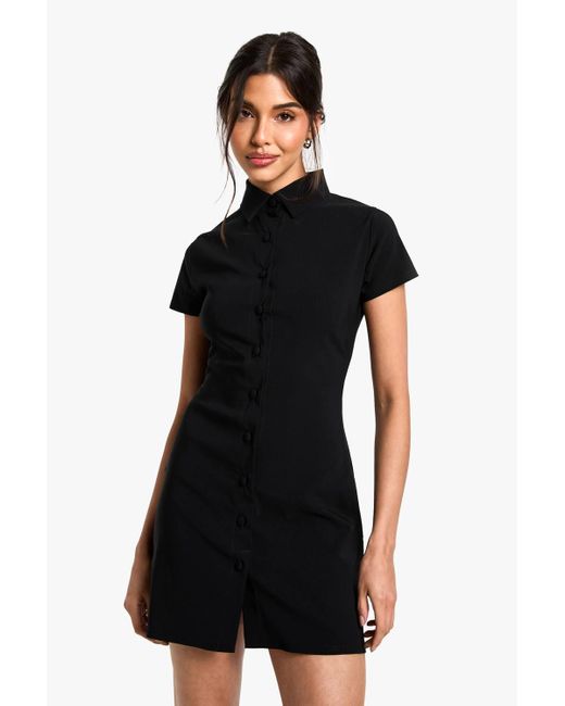 Boohoo Black Tailored Button Down Collared A-Line Mini Dress