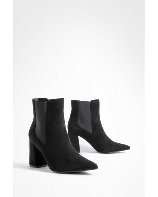 Boohoo Black Faux Suede Block Heel Pointed Toe Ankle Boots