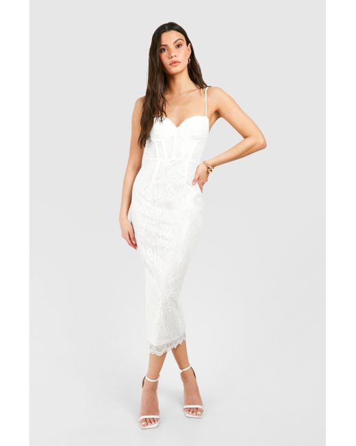 Lace Corest Midi Dress Boohoo de color White