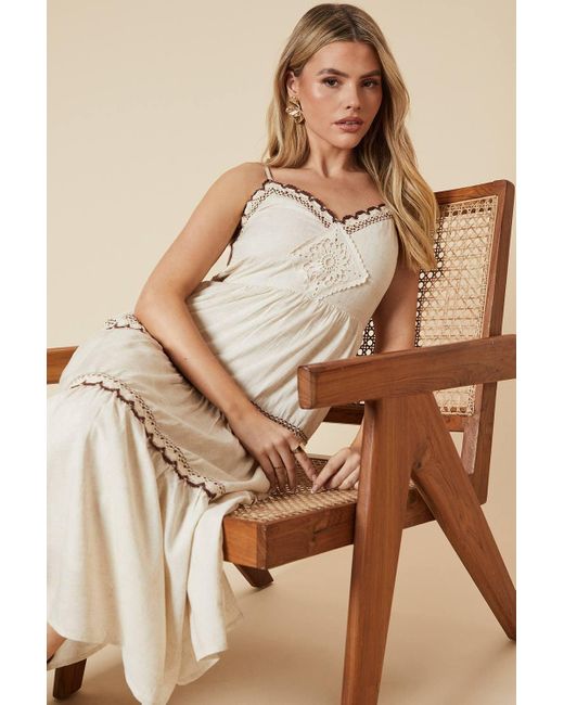 Dorothy Perkins Brown Trim Linen Strappy Maxi Dress