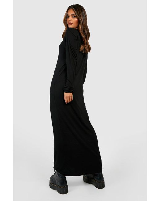 Boohoo Long Sleeve Midi T-shirt Dress in Black | Lyst