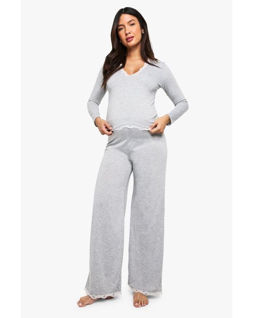 Boohoo White Maternity Long Sleeve Jersey Top & Trouser Pj Set