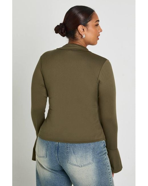 Boohoo Green Plus Collared Button Down Long Sleeve Top