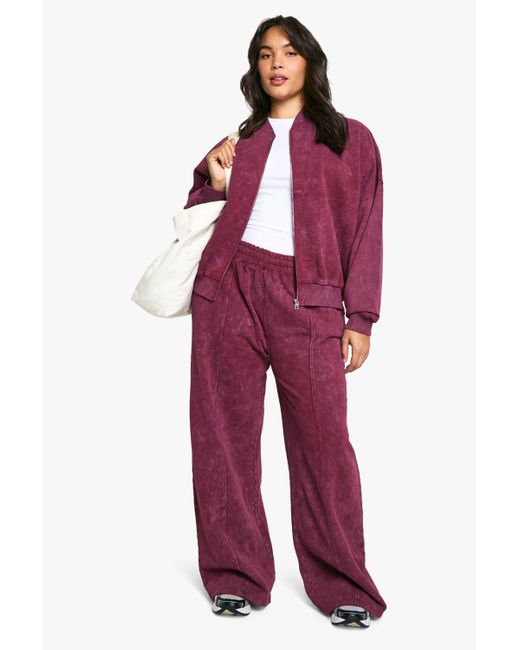 Boohoo Red Plus Zip Through Bomber Straight Leg Sweatpant Tracksuit
