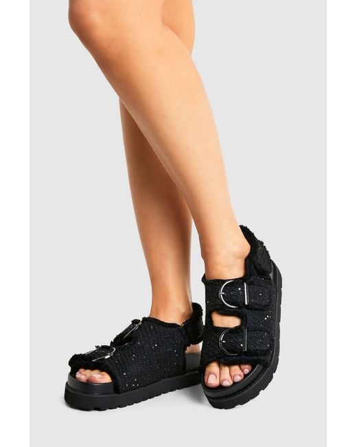 Sandalias Dad De Holgura Ancha Y Tejido Bouclé Boohoo de color Black