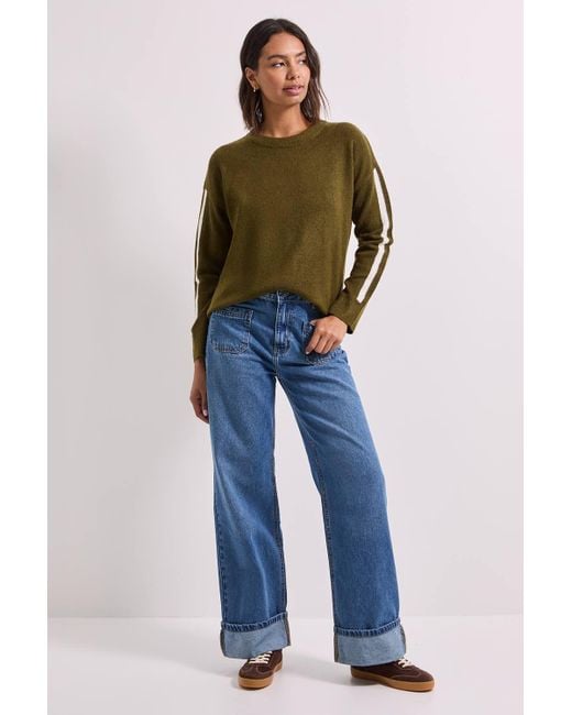 Dorothy Perkins Green Stripe Sleeve Crew Neck Sweater