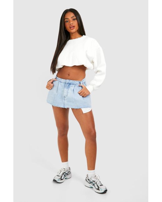 Low Rise Pocket Detail Pleated Extreme Micro Mini Denim Tennis Skirt Boohoo de color White