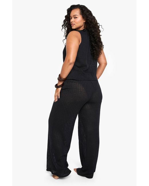 Boohoo Blue Plus Beach Wide Leg Beach Pants