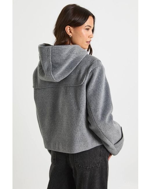 Boohoo Gray Hooded Toggle Wool Look Jacket