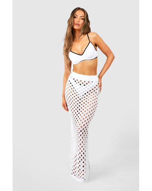 Boohoo White Crochet Beach Maxi Skirt