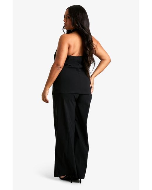 Boohoo Black Plus Super Stretch Wrap Long Line Waistcoat & Wide Leg Trouser