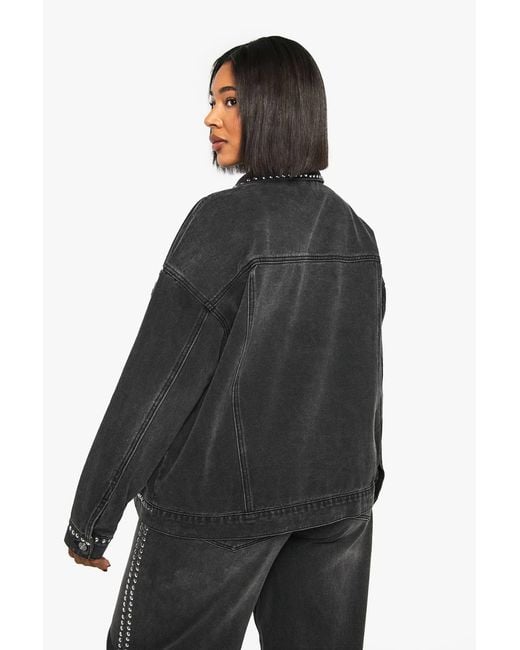 Boohoo Black Plus Studded Denim Jacket